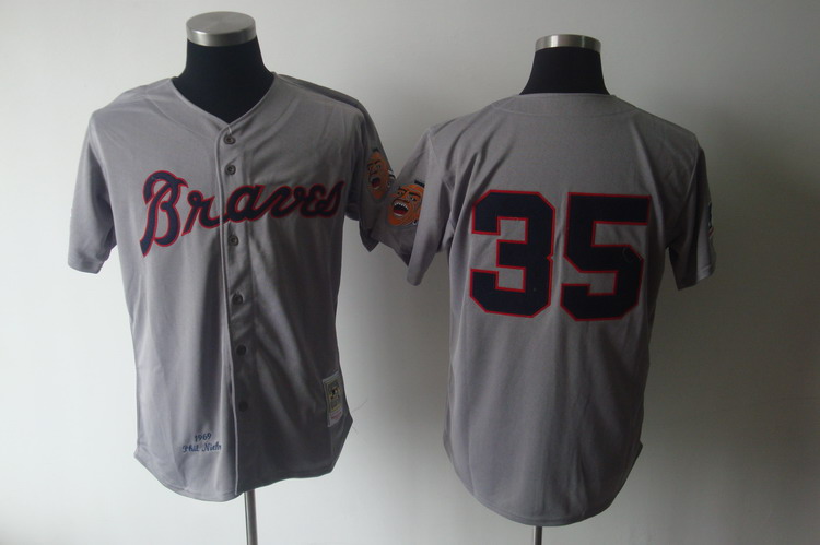 Mitchell And Ness 1969 Braves #35 Phil Niekro Grey Stitched MLB Jersey